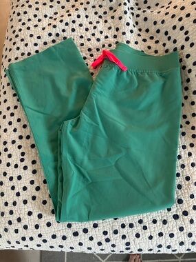 Figs Women's Large Livingston Surgical Green Scrub Pants with Pink Drawstring